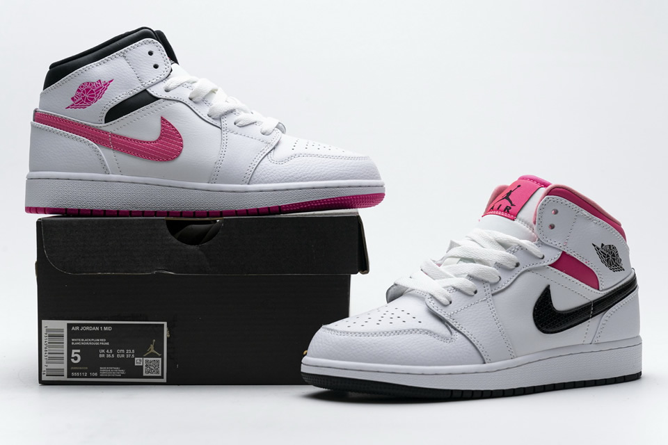 Nike Air Jordan 1 Mid White Black Hyper Pink 555112 106 3 - kickbulk.cc